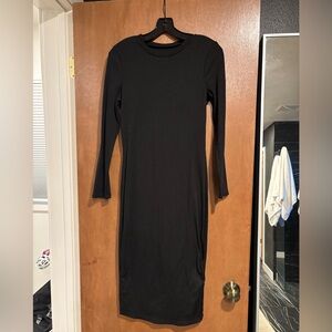 Ribbed Bodycon Black Long Sleeve Dress
